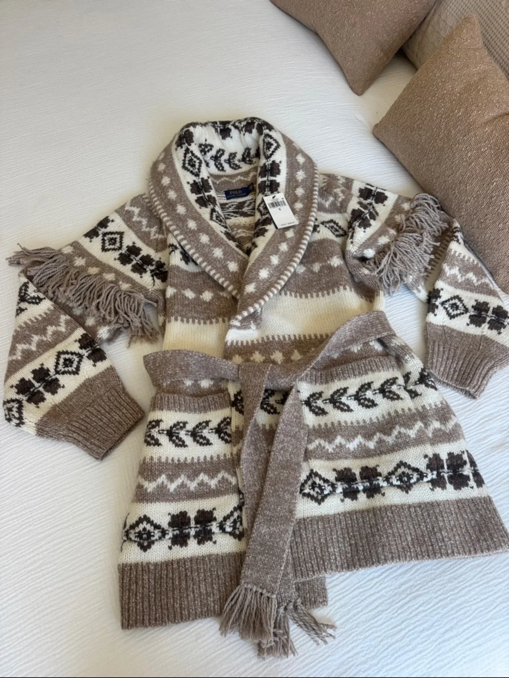 Polo Ralph Lauren Aztec Southwest Wool Cardigan Belted Fringe Sweater S NWT - Picture 6 of 7